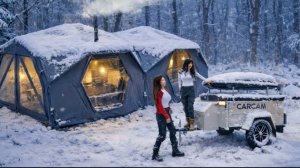 Кемпинг в снегопад с лучшей подругой, в двух надувных палатках.