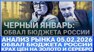 Анализ рынка 05.02 / Крах бюджета России / Обвал цен на золото и серебро! Коррекция акций России!