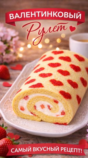 Валентиновский рулет с сердечками | Нежный бисквит с кремом и ягодами