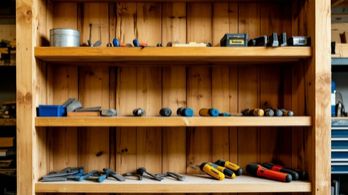 Простой и надежный деревянный стеллаж.