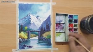 Мастер-класс по рисованию акварелью горного пейзажа с мостом