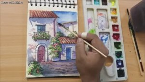 Рисуем акварелью и маркером городской пейзаж — шаг за шагом