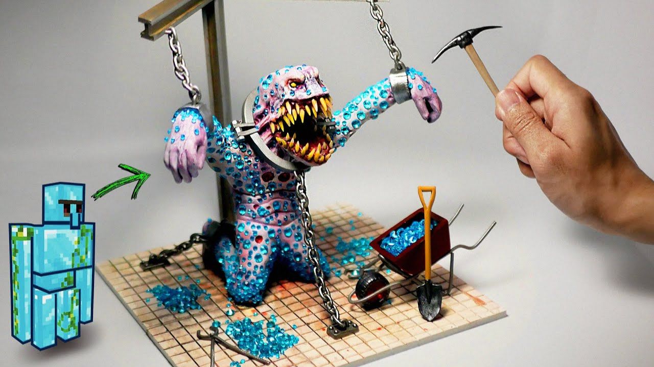 Как сделать АЛМАЗНОГО ГОЛЕМА из Майнкрафта. Диорама, лепка смотреть онлайн