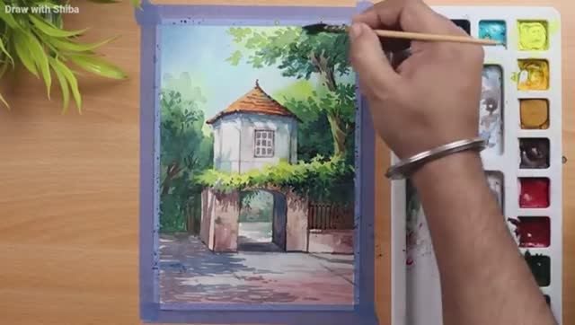 Мастер-класс по рисованию акварелью дома и листвы деревьев. Пошаговое руководство смотреть онлайн