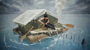 Сильный дождь обрушился на наш мусорный плот Эпизод 3 / Рыбалка с несколькими крючками и лов крабов