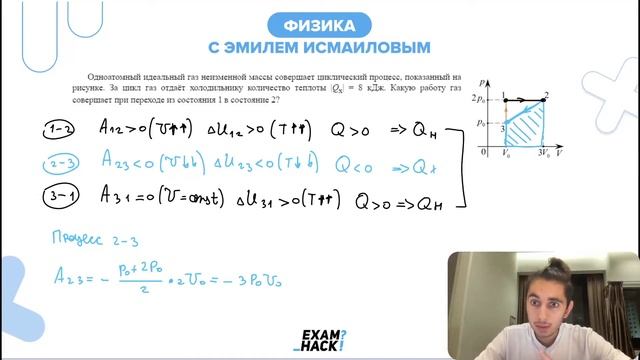 Одноатомный идеальный газ неизменной массы совершает циклический процесс, показанный на -№29480 смотреть онлайн