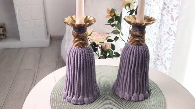 Подсвечник ШЁЛКОВАЯ КИСТЬ, полистоун, лавандовый, 26 см, 714891-61