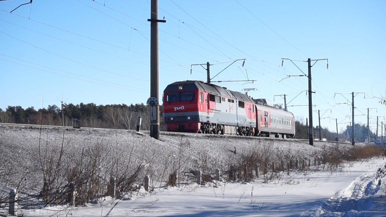 Тепловоз ТЭП70БС-186 с вагоном испытания контактной сети. смотреть онлайн
