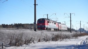 Тепловоз ТЭП70БС-186 с вагоном испытания контактной сети.