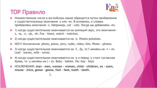 Множественное числа в английском языке. Онлайн-школа ГЕНИЙ