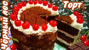 ТОРТ "ЧЁРНЫЙ ЛЕС" / Вкуснейший бисквитный торт с сочной вишневой начинкой и творожно-сырным кремом