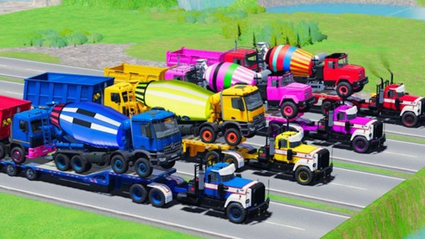 Мультики для детей про машинки. Грузовики гоняют по трассам до гаража. Мультики для малышей