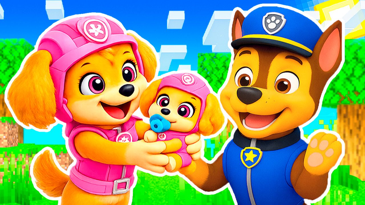 ВСТРЕТИЛ СЕМЬЮ и РЕБЁНКА у СКАЙ и ГОНЩИКА ЩЕНЯЧИЙ ПАТРУЛЬ в МАЙНКРАФТ ЗОМБАК смотреть онлайн