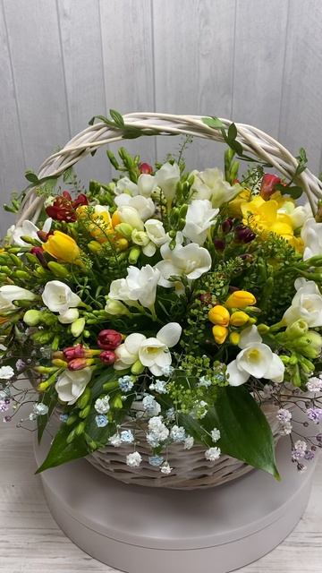 Корзина разноцветных фрезий на выписку из роддома смотреть онлайн