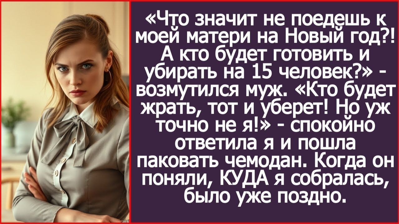 Не поедешь к моей матери на Новый год?! А кто будет готовить и убирать? | ИСТОРИИ ИЗ ЖИЗНИ смотреть онлайн