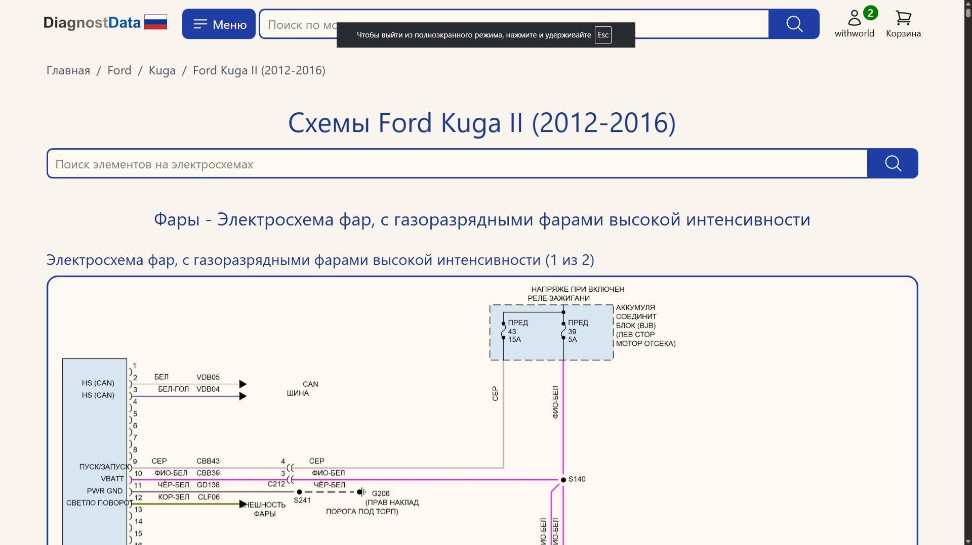 Схемы Ford Kuga II (2012-2016)