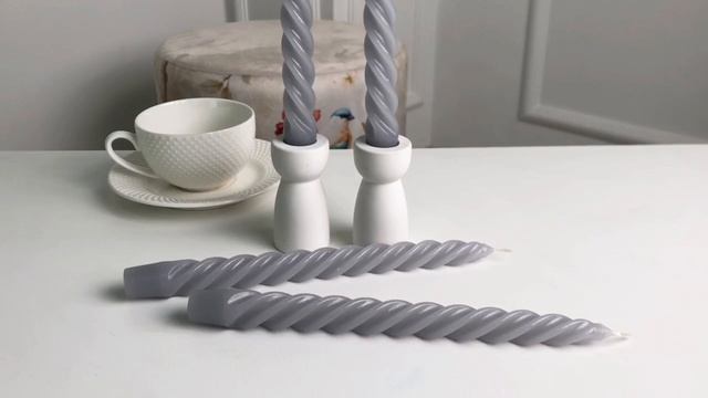 Свечи витые, серые, 24.5 см, (упаковка - 4 шт.), 008449-свеча