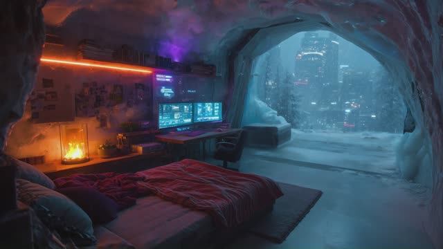 ESCAPE_ Cozy Blade Runner Ambience & Snow _ Ice Outpost Bedroom in a Cyberpunk C смотреть онлайн