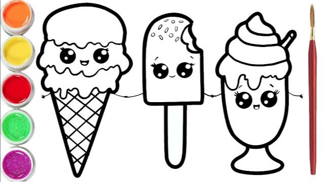 Мультик - раскраска для детей МОРОЖЕНОЕ. Учимся как рисовать МОРОЖЕНОЕ вместе с детьми. смотреть онлайн