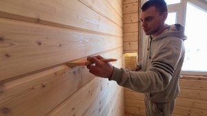 Покраска дома из профилированного бруса маслом Biofa