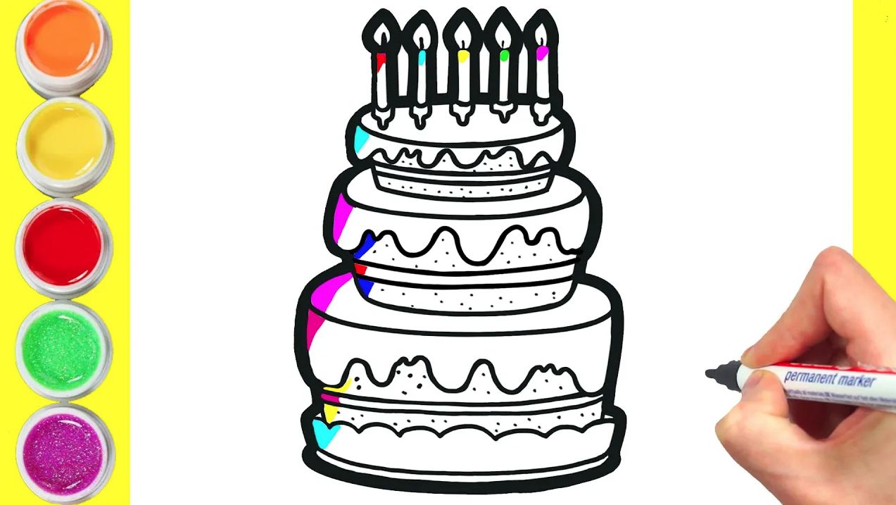 Мультик - раскраска для детей ТОРТ. Учимся как рисовать ТОРТ и другие рисунки вместе с детьми. смотреть онлайн