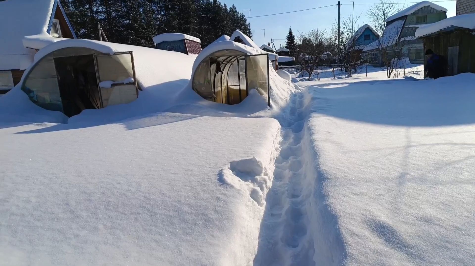 Идём на дачу. Снега по колено.