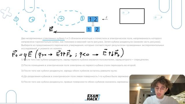 Два незаряженных стеклянных кубика 1 и 2 сблизили вплотную и поместили в электрическое поле - №24829 смотреть онлайн