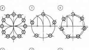 Деление окружности 2,3,4,5,6,7,8,12 частей