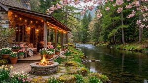 Идеальный Отдых у Домика на Берегу Реки в Весеннем Лесу с Пением Птиц и Нежным Костром