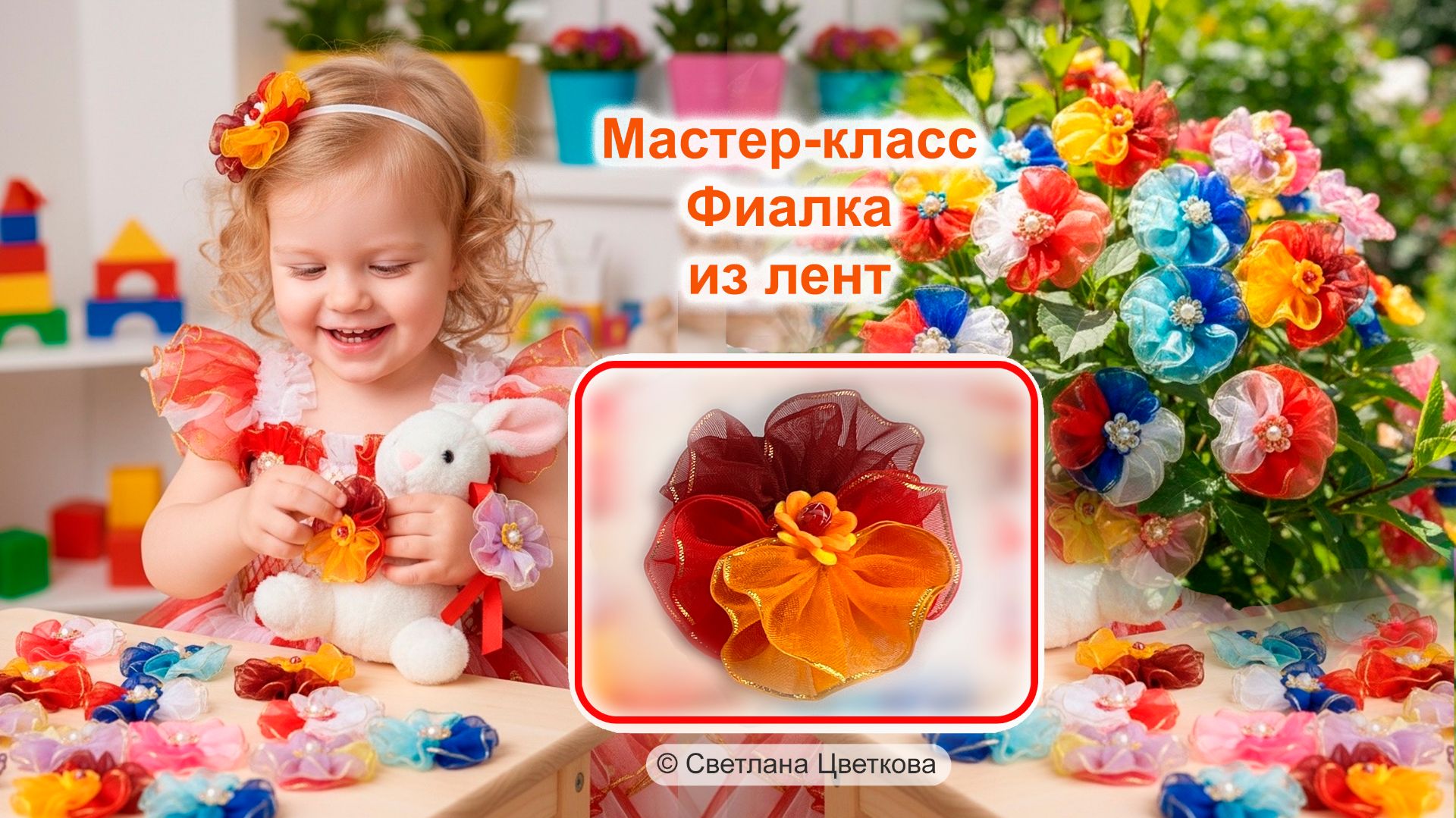 Мастер-класс. Яркие фиалки - буйство красок. Бонус!!! Универсальные способы крепления бантика.