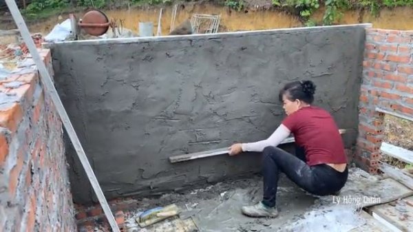 Building High Brick Walls Plaster Walls With Cement - The Girl Build Dream House Part 2