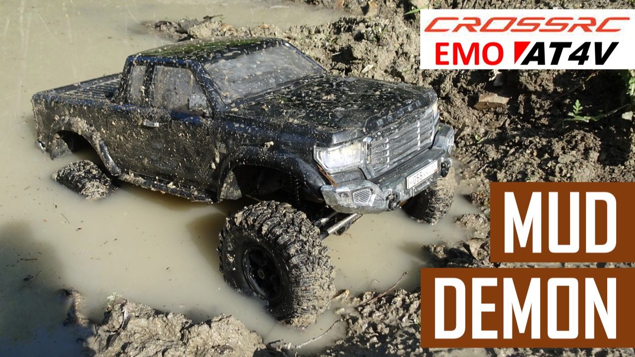 Deep mud versus custom-built Cross-RC EMO AT4V 1:10 scale RC crawler - Who wins?
