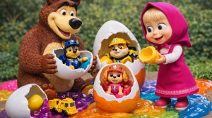 МАША и МЕДВЕДЬ ИГРУШКИ и СЮРПРИЗЫ из яйца и слаймы. Маша и Мишка открывают яйца сюрпризы с игрушками