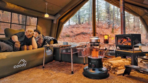 RYU Camp - Camping in Forest with My Dog x Roast Fish in the Wild x Wood Stove ASMR