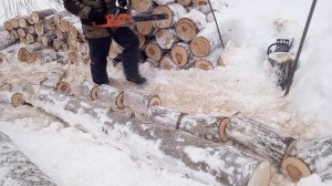 пилю дрова в деревне