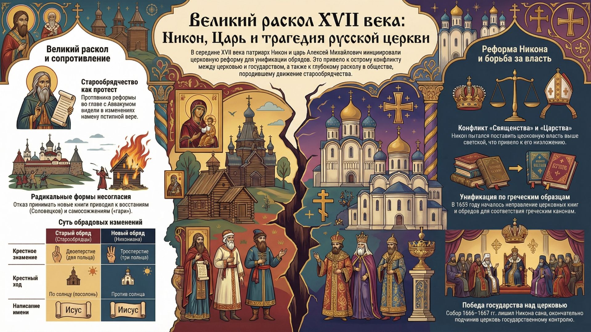 История России 7 класс параграф 38-39 краткий пересказ Русская церковь в XVII в