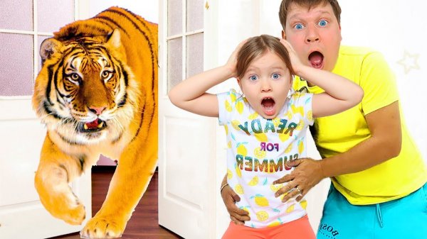 Милана с папой играют с питомцами и устроили домашний зоопарк