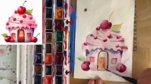 Урок  рисования  "Кексик", акварель.  Больше уроков рисования в группе вконтакте. Ссылка в описании