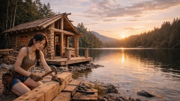 Молодая девушка превратила нетронутую землю в прекрасную виллу на берегу озера. Бушкрафт