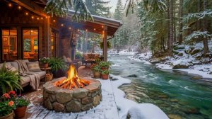 Веранда Домика на Берегу Реки в Лесу 🌲🔥 Нежный Звук Огня, Спокойная Вода и Звуки Природы