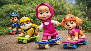 Маша и Медведь Игрушки Щенячий Патруль Мультики для детей - Щенки и Маша играют на скейтборде