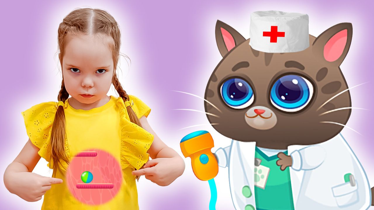 Настя и котик Бубу попали в больницу | У Насти болит живот и котик доктор лечит смотреть онлайн