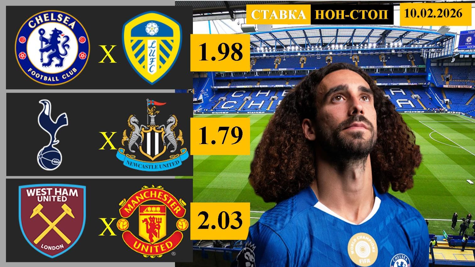 Челси - Лидс | Тоттенхэм - Ньюкасл | Вест Хэм - Манчестер Юнатйед