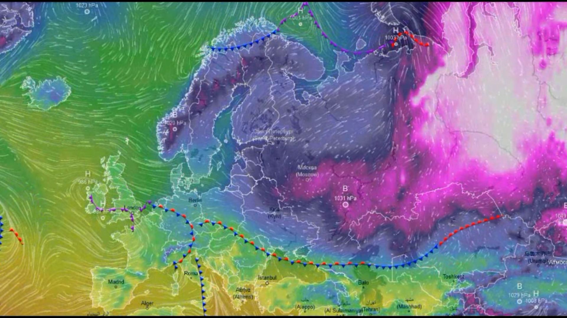 Движение воздушных масс воздуха над Европой и ЕТР за январь 2026 года смотреть онлайн