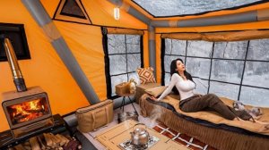 Снежный кемпинг с комфортом как дома в новой палатке.