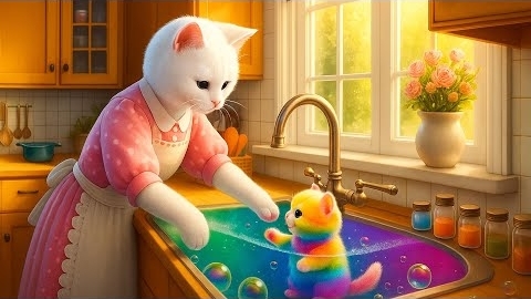 🌈🐱 Озорная выходка радужного кота, Мама-кошка никак не может успокоиться! смотреть онлайн