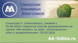 Станислав Л. (Новосибирск, трезвый с 03.06.2023) по теме_ «Осознанность - ключ к выздоровлению»