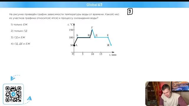 На рисунке приведён график зависимости температуры воды от времени. Какой(-ие) из участков - №25465 смотреть онлайн