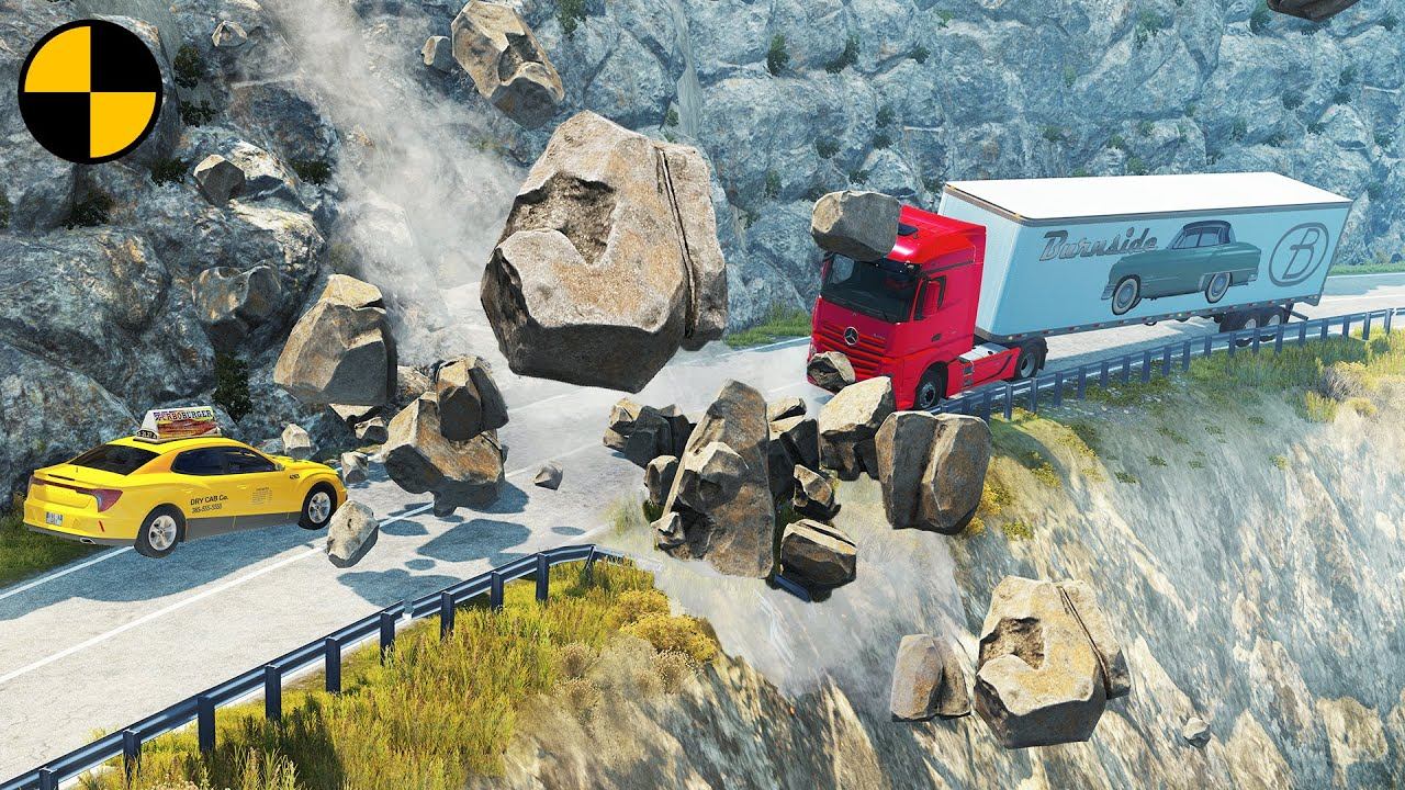 Автомобили VS Камнепад | BeamNG Drive смотреть онлайн