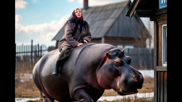 Бабка на бегемоте приехала в магазин! ИИ